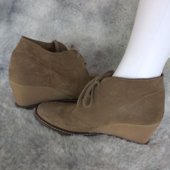 J Crew MacAlister Leather Wedge Women's Ankle Boots | Tan | Size 7 | Tie Close - Picture 5 of 13